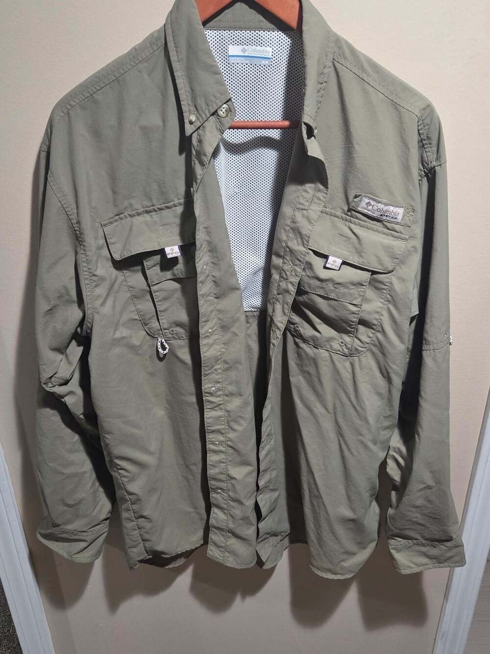 Columbia PFG Fishing Shirt Size M/M Green Long Sleeve Button Down